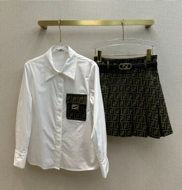 Fendi lapel shirt + logo letter pleated skirt suit
