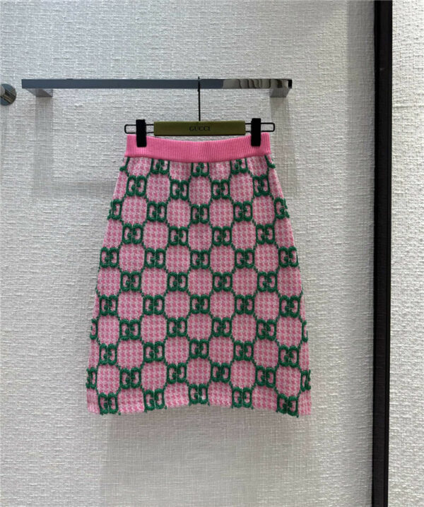 gucci color contrast houndstooth knitted skirt