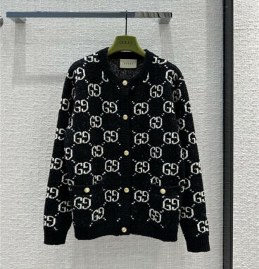 gucci new black and white jacquard knitted cardigan
