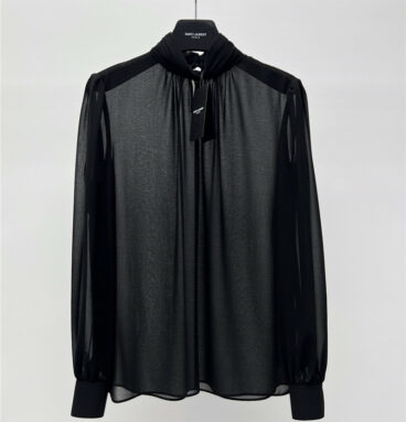 YSL stand collar tulle shirt