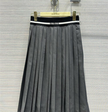 miumiu pleated long skirt with webbing waist