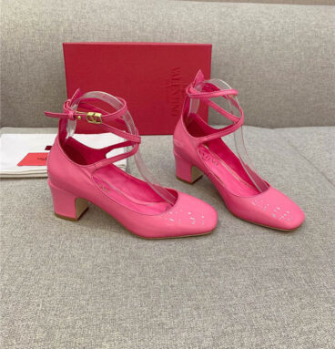 valentino square toe block heel mary jane shoes