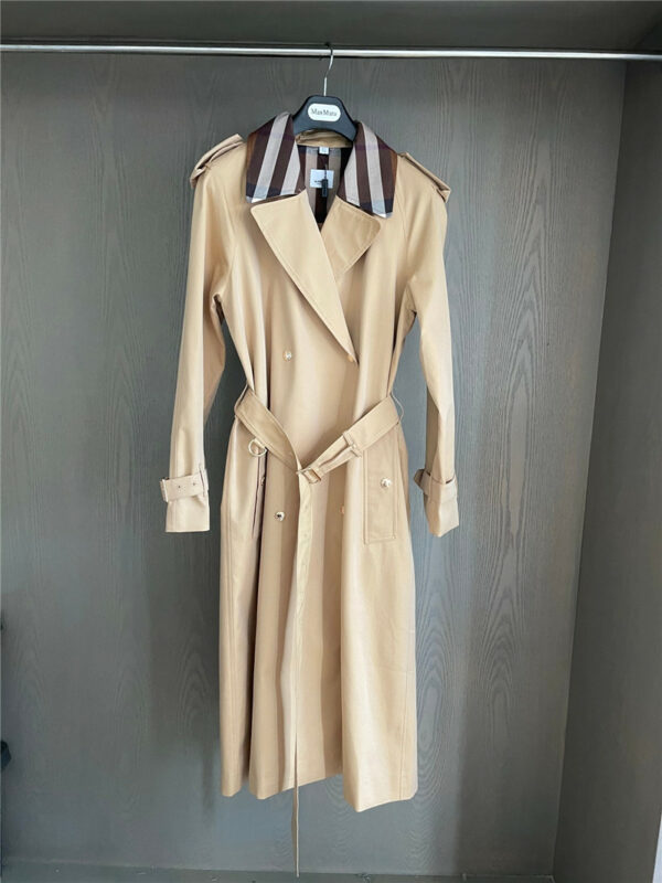 Burberry Check Panel Long Trench Coat