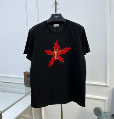 YSL round neck embroidered flocking T-shirt