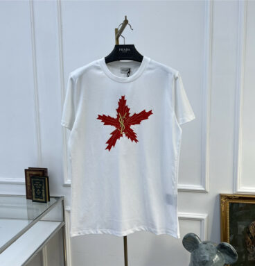 YSL round neck embroidered flocking T-shirt