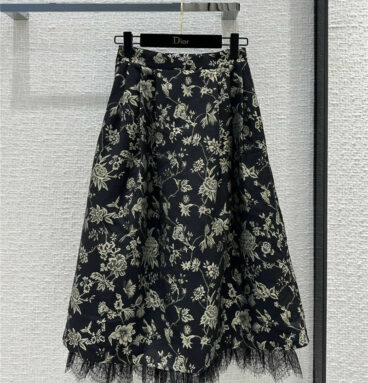 dior black gold embroidery mid length skirt