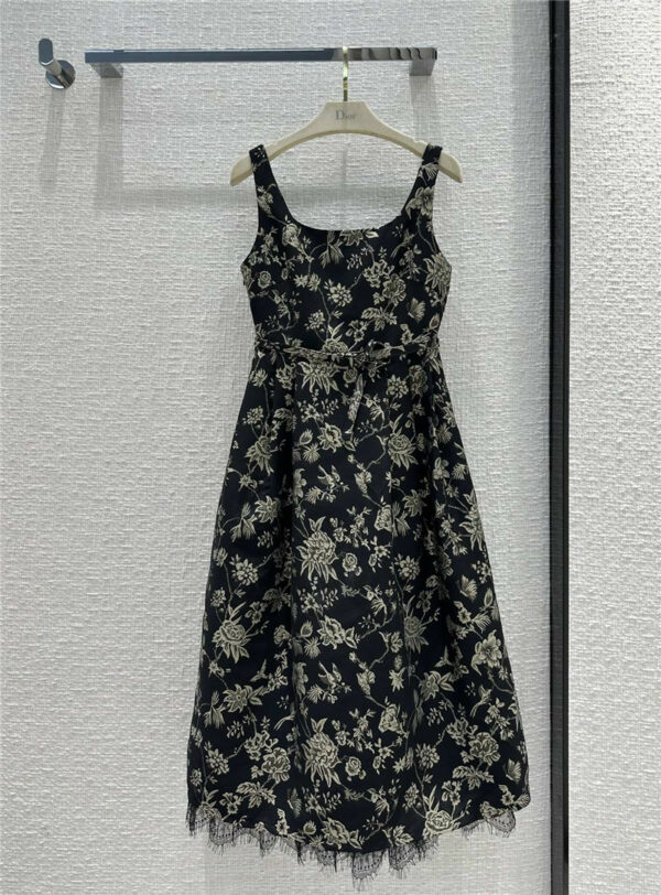 Dior black gold embroidery dress with straps