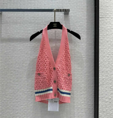 Chanel Contrast color side halter neck knitted vest