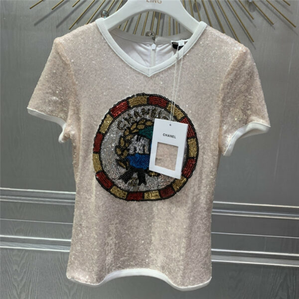 Chanel sequin embroidery graphic T-shirt