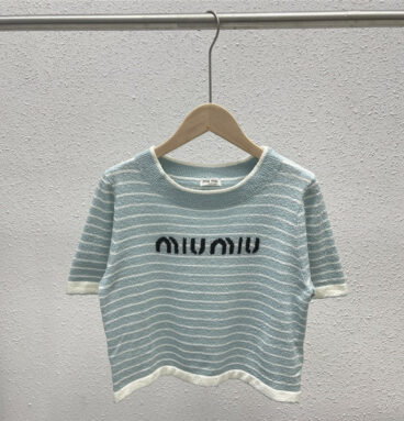 miumiu striped letter knit top