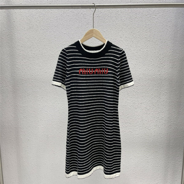 miumiu striped letter knit dress