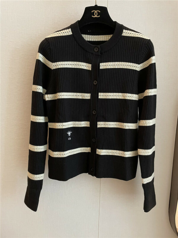 Dior new season striped bee embroidery cardigan