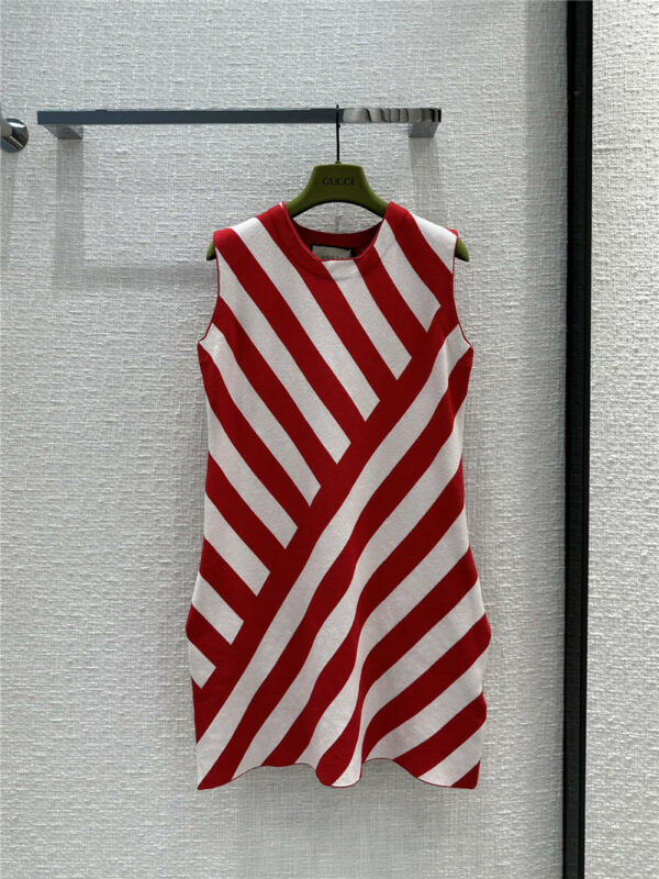 gucci red and white striped knitted vest dress