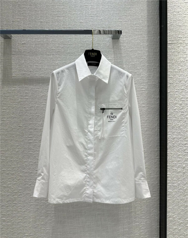 fendi positioning print pocket design white shirt