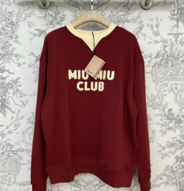 miumiu new round neck wine red sweater