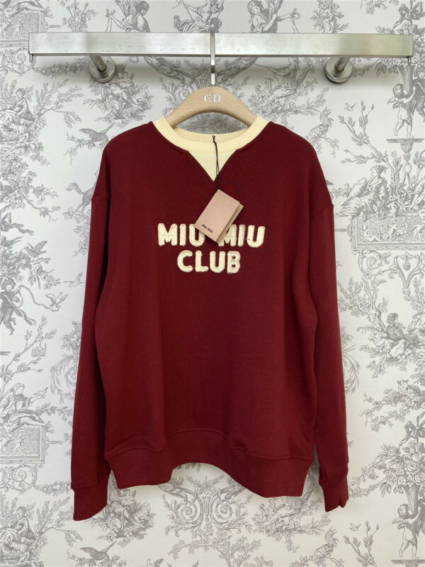 miumiu new round neck wine red sweater