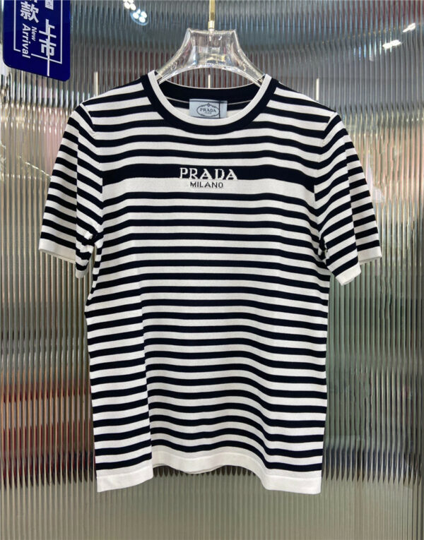 dior striped short sleeve knitted sweater