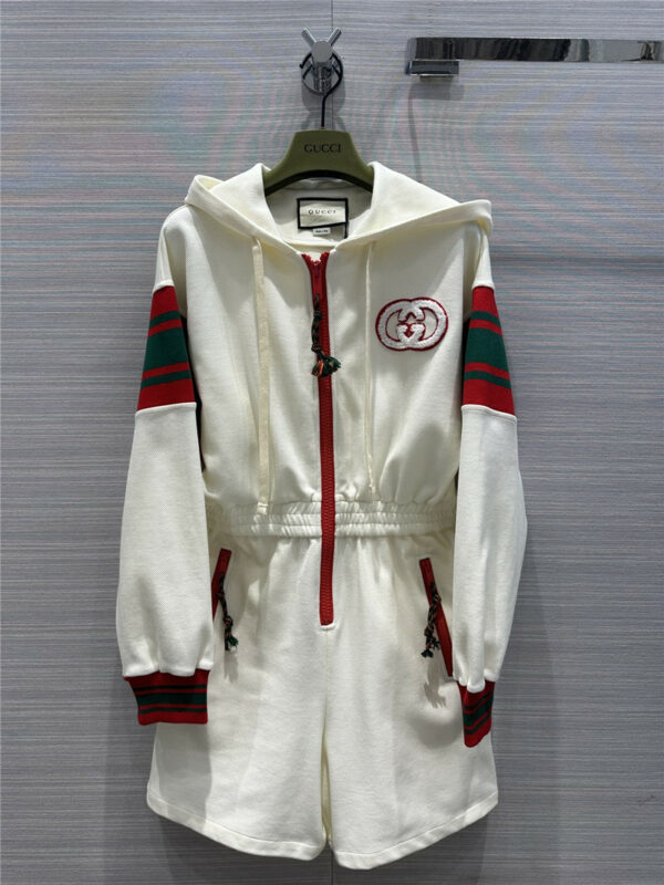 gucci American preppy sports hooded jumpsuit