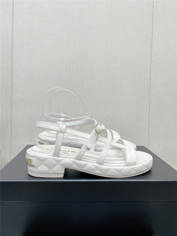 Chanel rhombus platform thick heel sandals with thin straps
