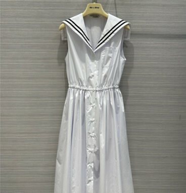 miumiu navy sailor collar poplin cotton dress