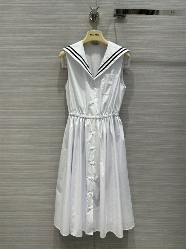 miumiu navy sailor collar poplin cotton dress