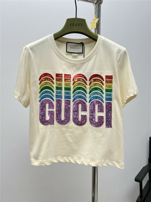 gucci sequin embroidery cropped T-shirt