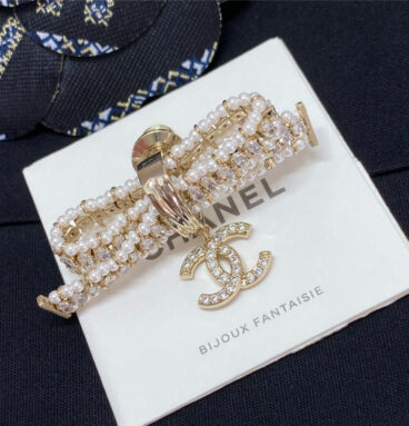 chanel bead diamond bow brooch