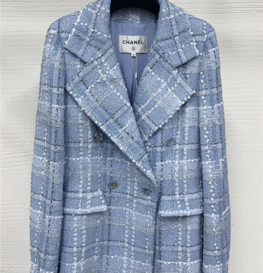 Chanel V large lapel suit tweed jacket