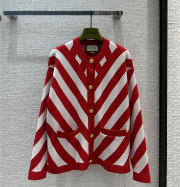 gucci striped knitted round neck cardigan