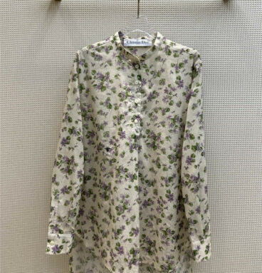 dior small floral print linen long-sleeved shirt