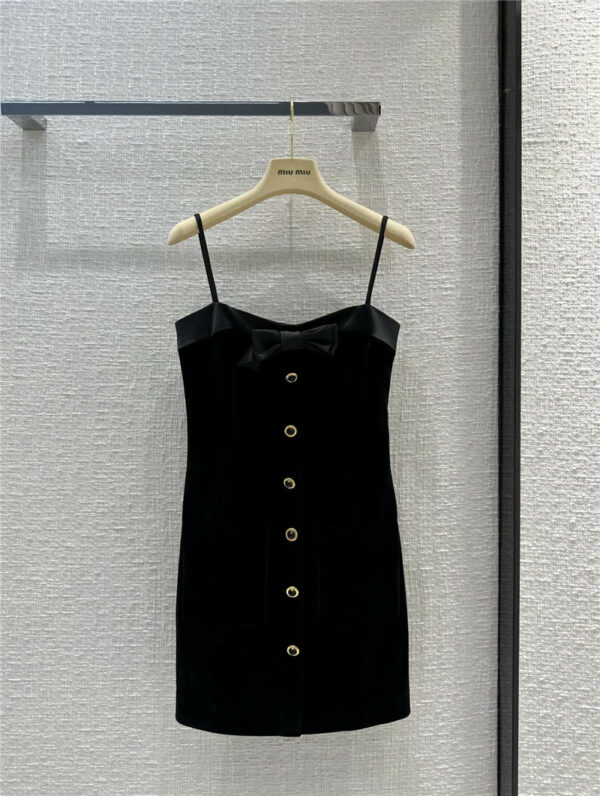 miumiu black gold buckle velvet strap dress