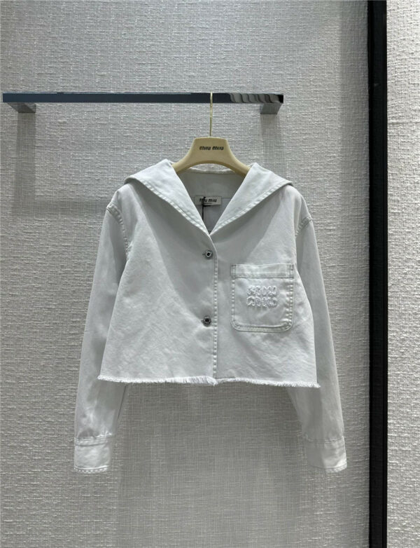 miumiu navy style shawl collar denim jacket