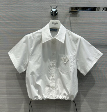 prada elastic waist cropped white shirt