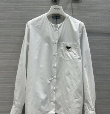 prada round neck long sleeve silhouette white shirt