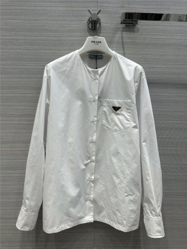 prada round neck long sleeve silhouette white shirt