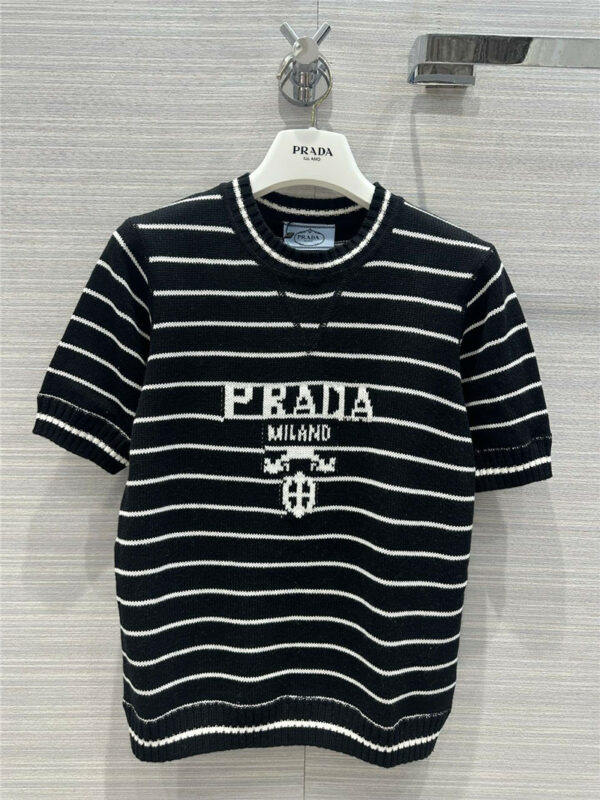 prada classic explosive striped knitted top