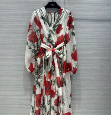 Dolce & Gabbana d&g bright red printed silk dress
