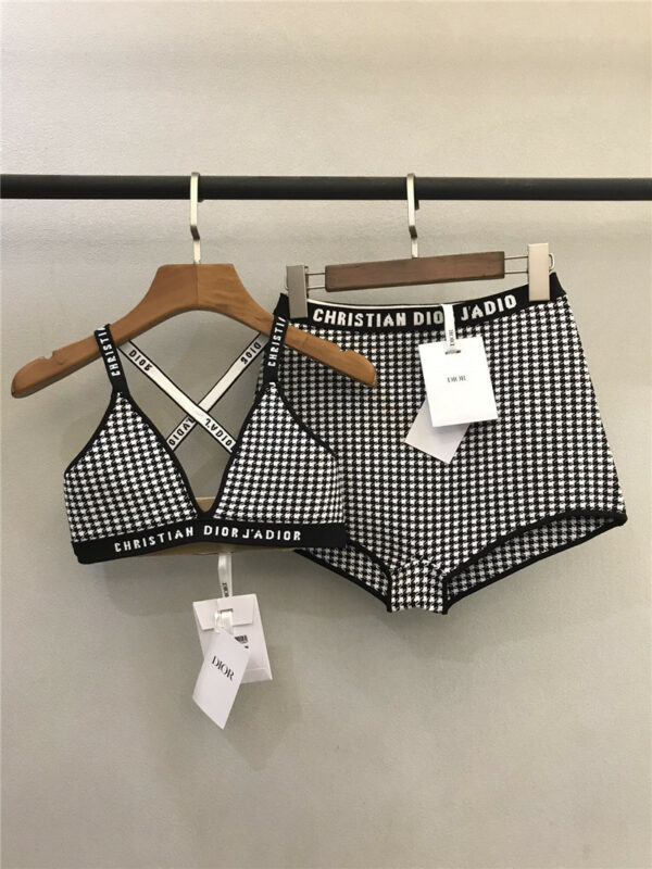 Dior houndstooth cross embroidery swimsuit