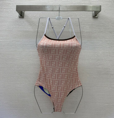 fendi double FF letter print sling one-piece swimsuit