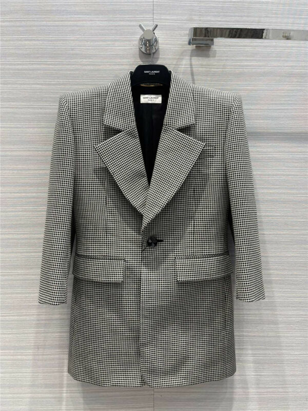 YSL black and white plaid one button long suit