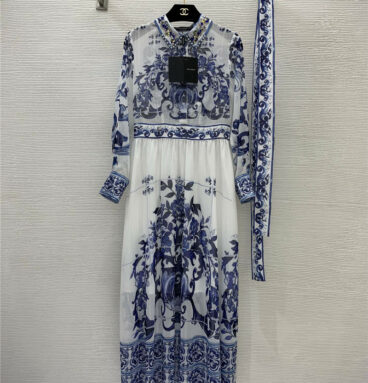 Dolce & Gabbana d&g blue and white porcelain print dress