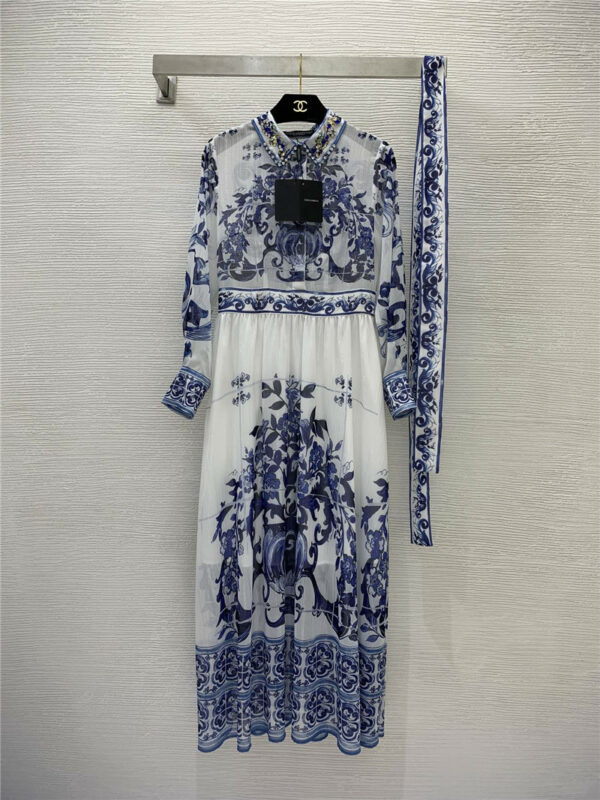 Dolce & Gabbana d&g blue and white porcelain print dress