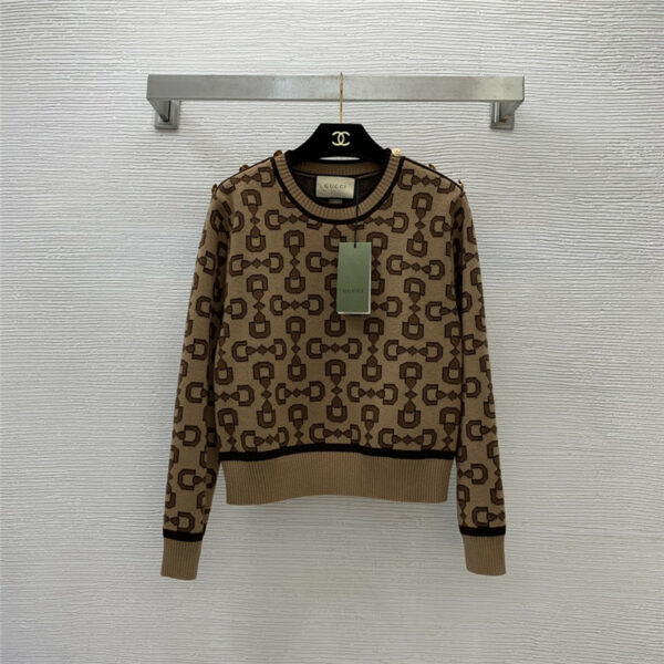 gucci vintage jacquard round neck pullover sweater