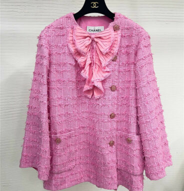 chanel pink tie tweed coat