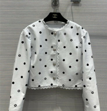 Chanel polka dot printed leather jacket small coat
