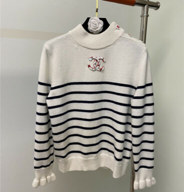 chanel sequin logo striped sweater
