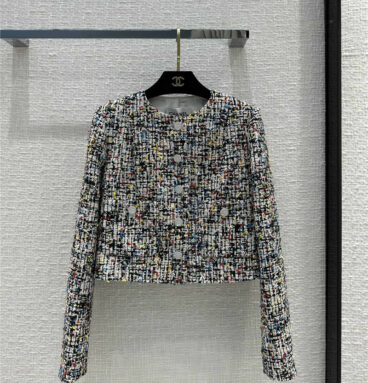 Chanel special craft colored yarn woven tweed coat