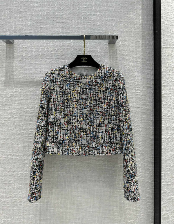 Chanel special craft colored yarn woven tweed coat