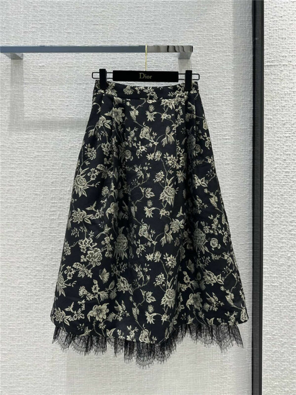 dior black gold embroidery mid length skirt
