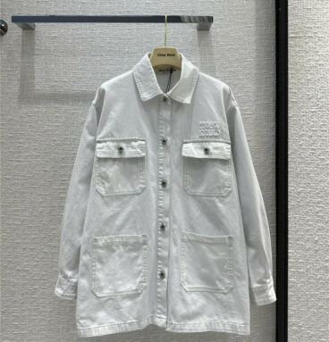 miumiu light blue washed white denim jacket